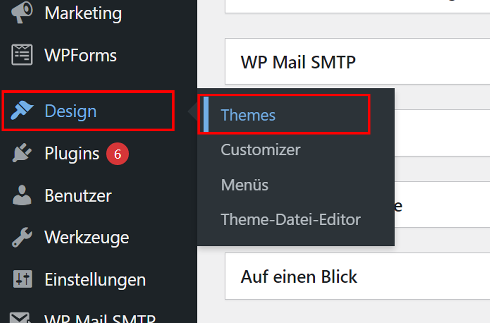 WordPress Backend Menu