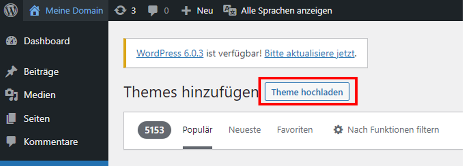 WordPress Backend Theme hochladen