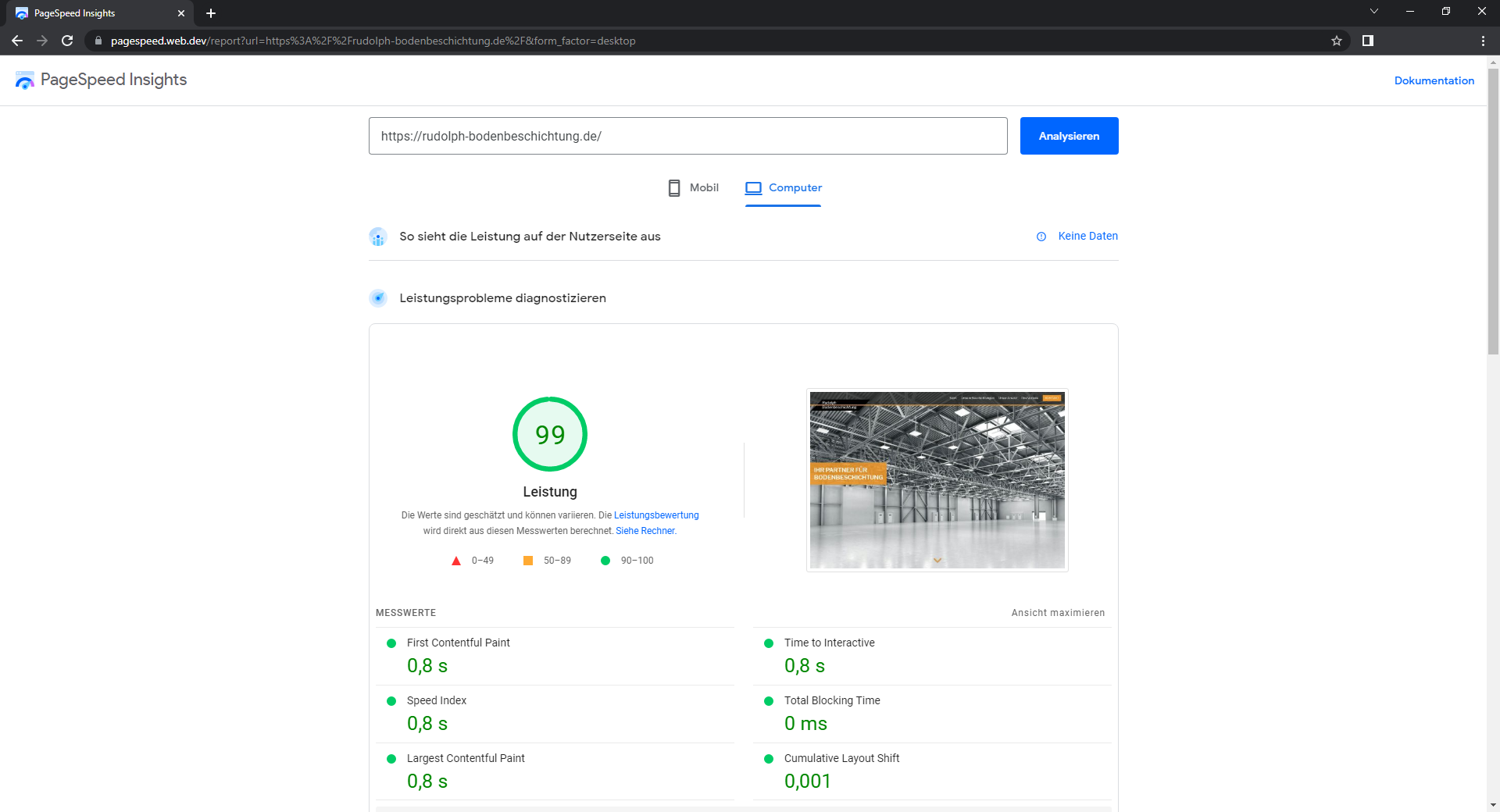 PageSpeed Insights Rudolph Bodenbeschichtung